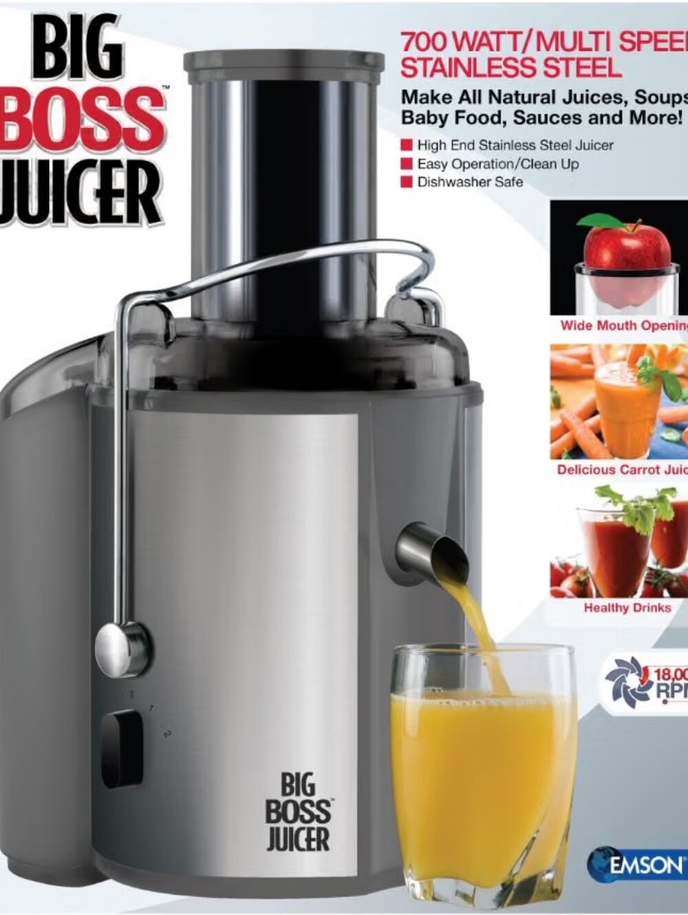 Big Boss 8123 700-Watt Juicer 18,000 RPM, Stainless Steel